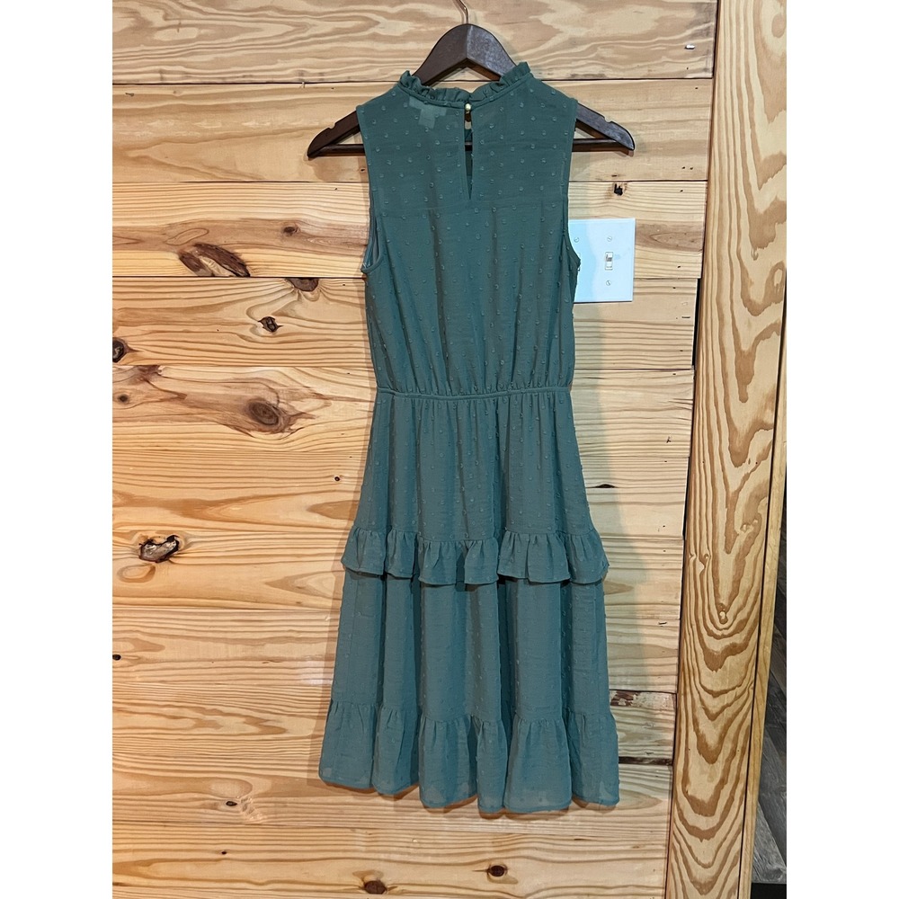 Monteau Dress Womens XS Boho Sage Green Sleeveless Swiss Dot Tiered Midi Dress - Picture 7 of 7